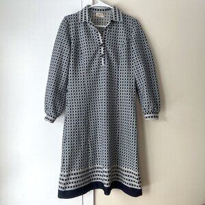 Vintage Geometric Dot Dress 36" Bust Blue White Made in U.K.